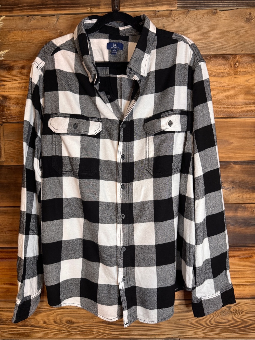 George Black & White Buffalo Plaid Button-Up Flannel | Size 2XL
